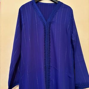 Moroccan authentic hand made Caftan in a chic classy blue- comes with blue belt.